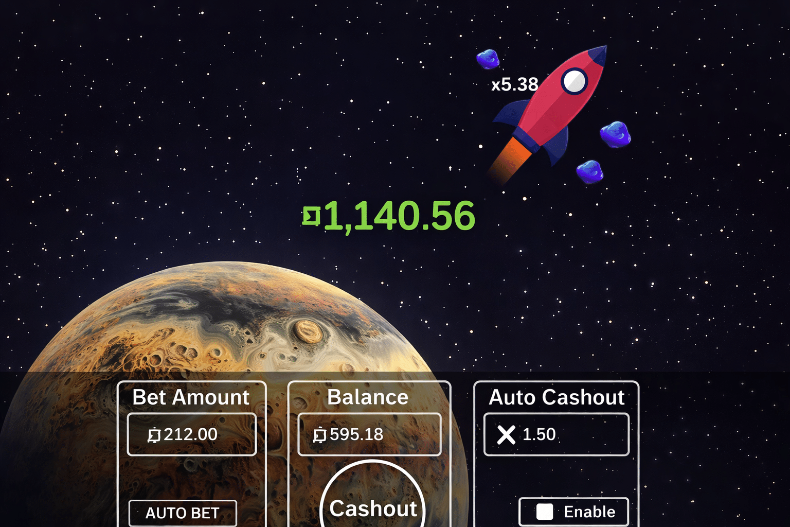 Space game and betting interface